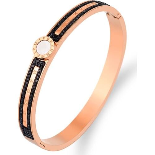White Shell Roman Numeral Bracelet Stainless Steel Black Rhinestone Rose Gold Bangles & Bracelets for Women Brand Jewelry Couple