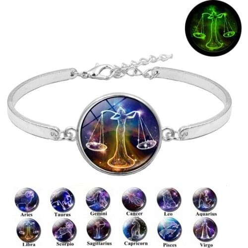 12 Constellations Luminous Bracelet Zodiac Signs Jewelry Sagittarius Libra Pisces Friendship Bracelets for Women Birthday Gift