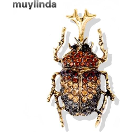 Muylinda Beetles Rhinestone Pin Vintage Bugs Brooch Man Women Insect Brooches And Pins Scarf Bag Clip Accessories