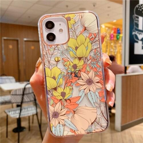 Luxury Flower Leaves Phone Case For iPhone 11 12 Pro Max XR XS Max 7 8 Plus X Bumper Shockproof Back Cover