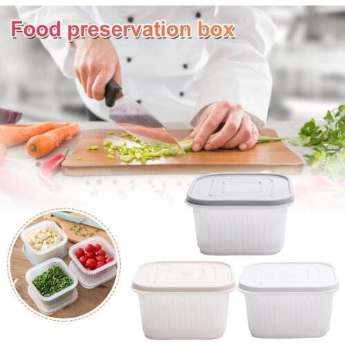 Double Layer Square Drain Sealed Ginger Garlic Onion Food Container Refrigerator Storage Kitchen Organizer Fridge Storage Box