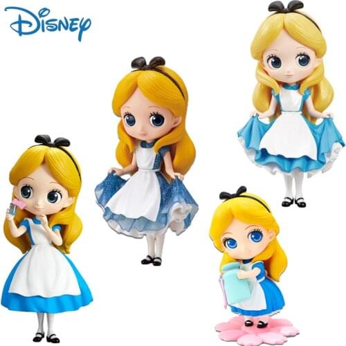 Disney Genuine Q Version Princess Figure Toys Alice PVC Action Figure Dolls Collection Model Girl Cute Birthday Gifts Kids Toys