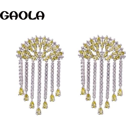 GAOLA 2017 New Fancy Fashion Fan Tassel Cubic Zirconia Dangle Earrings Female Jewelry GLE6033Y