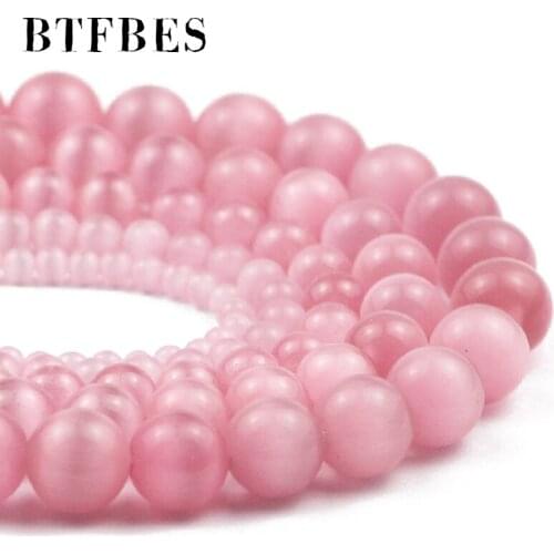 Smooth Dark pink Cats Eye Stone Natural opal Loose beads for Ladies Bracelet Charm Jewelry making 4/6/8/10/12MM DIY