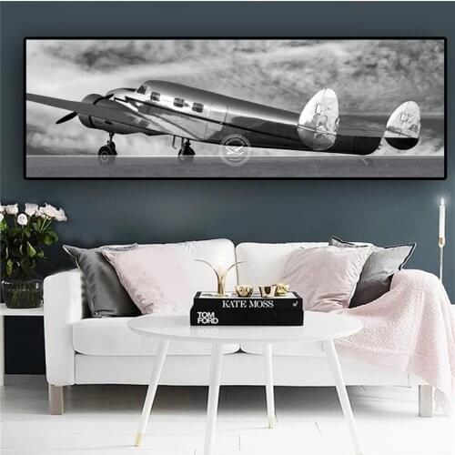 Retro Aircraft Canvas Art Abstract Blank and White Posters and Prints Airplane Painting Wall Picture for Living Room Home Decor
