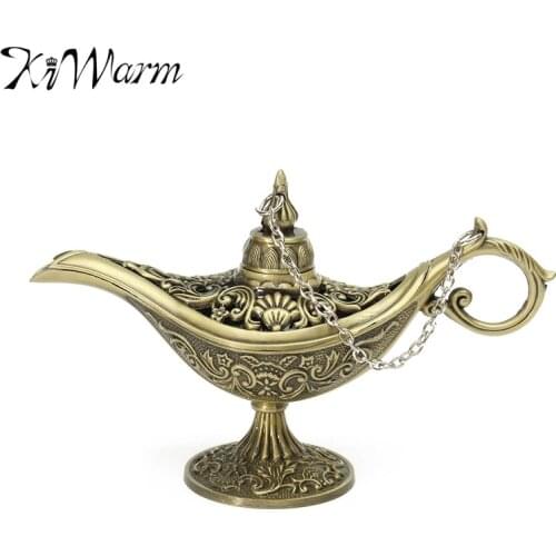 KiWarm Traditional Hollow Out Fairy Tale Aladdin Magic Lamp Tea Pot Genie Lamp Vintage Retro Toy For Home Decor Ornaments