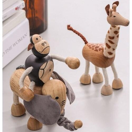 Null 3D Doll Cute Cartoon Animal Wooden Desktop Ornaments Simple Painted Animal Figurine for Home Decor Indoor Creative Desktop
