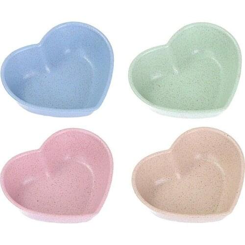1pcs Mini Cute Love Heart Shape Wheat Straw Bowl Vinegar Snack Small Sauce Seasoning Soybean Dish Supplies Plate Kitchen K8G6