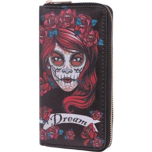 Fashion Women Skull Wallet Phone Case Clutch Purse Lady Long Handbag Card Holder U4LF
