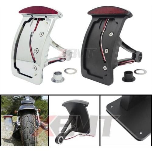 Motorcycle Universal Curved Side Mount License Plate Bracket LED Rear Tail Light For Harley Sportster Bobber Chopper