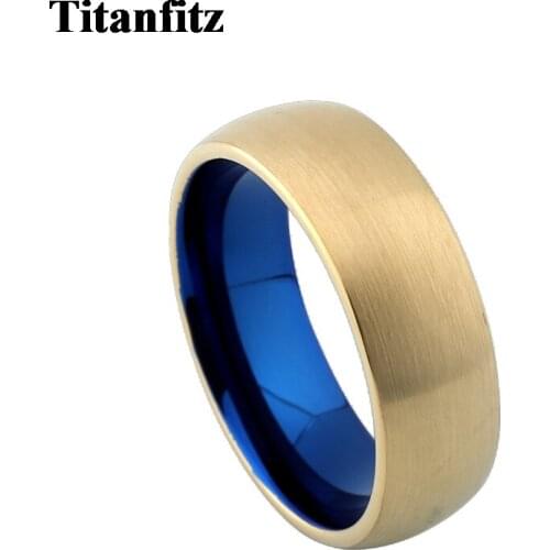 Navy Blue gold matte 8mm tungsten carbide ring for men party jewelry Alliances wedding band fashion finger rings male