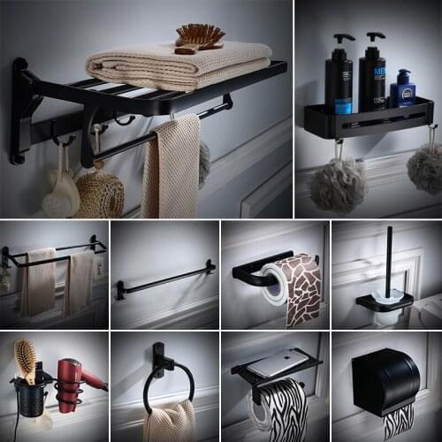 Bathroom Hardware Set Towel Rack Paper Holder Towel Bar Corner Shelf Toilet Brush holder Hook Aluminum Bathroom Accessories Set