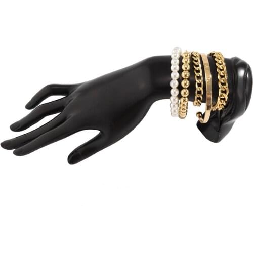 Faux Pearl Mini Bead Bracelet Set Women Stylish C Shaped Bangle Fashion Punk Cuban Link Hand Chain Daily Wear Trendy Jewelry