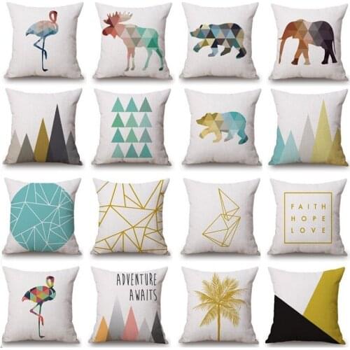 Nordic Styles Bear Deer Cushion Covers Flamingo Geometric Elephant Pillow Cases Linen Cotton Decorative Pillow Cases 45X45cm 95g