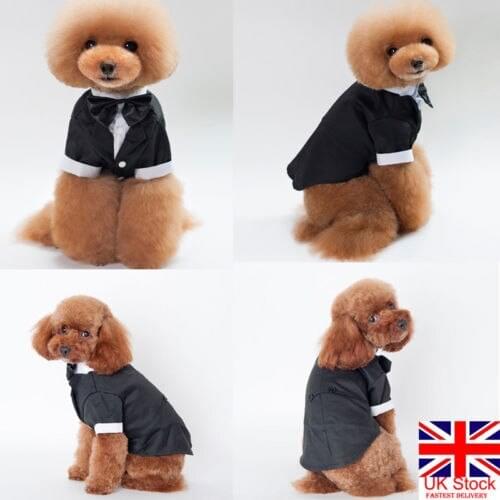 2019 New Dog Pet Puppy Clothes Tuxedo Bow Tie Shirt Suit Stylish Wedding Apparel Outfit