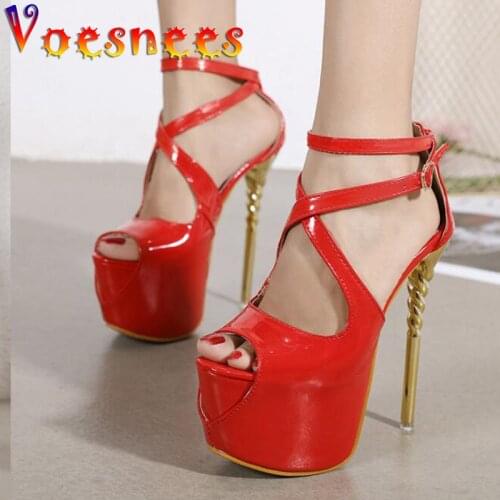 Voesnees 2021 New Women Shoes Sexy Open Toe Cover Heel Sandal Waterproof Platform Nightclub Cross Buckle Strap High Heel Shoes