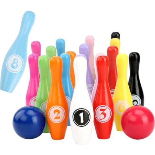 One Set Wooden Color Digital Bowling Game Children Educational Toy For Indoor Outdoor Sports Bowling Games Bowling Entertainment
