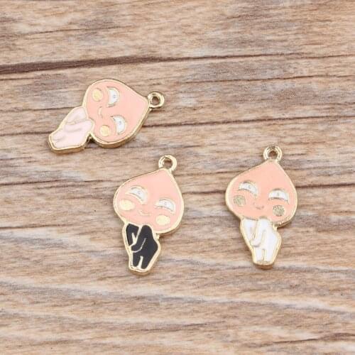 Wholesale Trendy 10pcs/lot Alloy drop oil Cartoon Cute Enamel peach Dolls Charms for Jewelry decoration making Pendant DIY