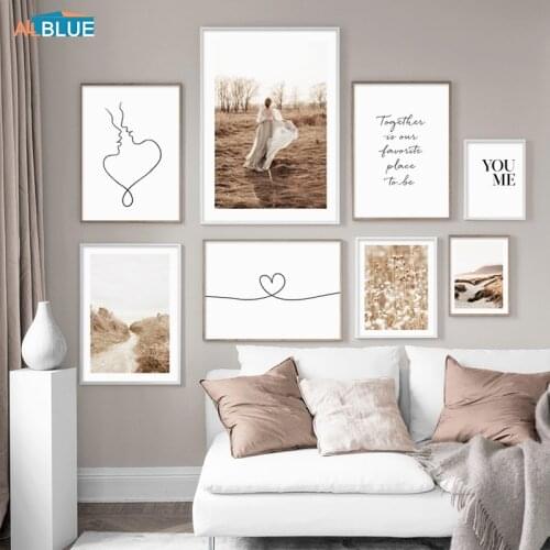 Autumn Sunset Plant Nature Landscape Poster Love Words Line Quote Nordic Style Wall Art Canvas Print Decorative Painting Picture