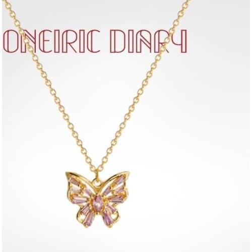 ONEIRIC DIARY Fashion Butterfly Pendant Necklack For Women Purple Zircon Golden Statement Necklace Jewelry