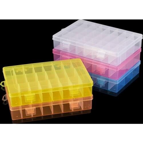 24 Slots Adjustable Plastic Storage Box Case Transparent Rectangle Organizer Beads Earring Jewelry Display Supplies wholesale