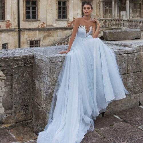 Eightree Baby Blue Wedding Dress Strapless Appliques Wedding Dresses A-Line Glitter Bridal Gowns V-neck Princess Wedding Gowns