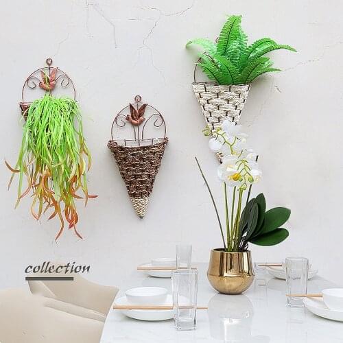 Wicker Flower Basket Wall Hanging Pot Planter Rattan Vase Basket Decor Handmade Wicker Hanging Baskets Home Decor