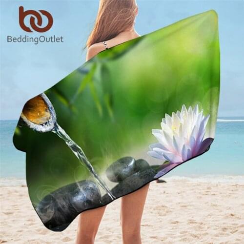 BeddingOutlet Zen Bath Towel Microfiber 3D Printed Beach Towel For Adult Flower Waterlily Lotus Summer Blanket Stone Picnic Mat
