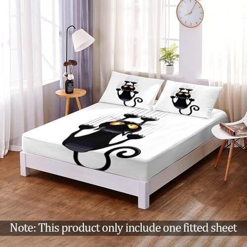 3D Print Cartoon Cat Scratches Fitted Sheet Elastic Band Bed Sheet Custom Modern Queen King Bedroom Flats Home Decor Boys Girls