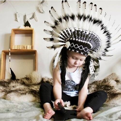 Child photographing cute Indian Feather headdress handmade feather costumes bonnet feather hat room decor baby gift