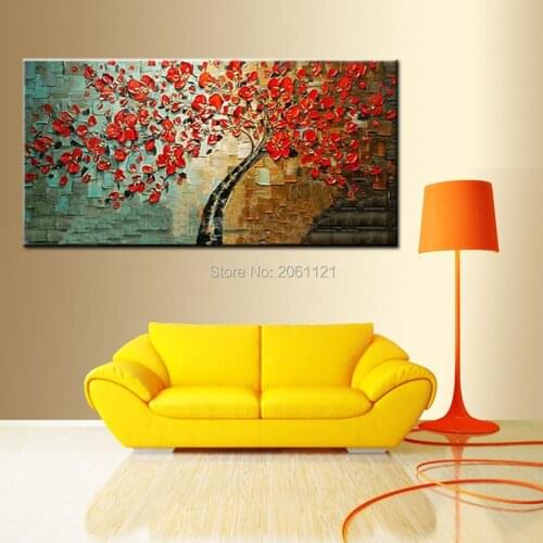 Hand Painted Modern Abstract Oil Painting On Canvas Picture red tree flowers Wall Art thick textured Home Decorative paintings