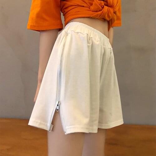 Summer High Waist Sports Shorts Women Korean Style Solid Zipper Split Casual Loose Wide Leg Pants Female Running Shorts 2021