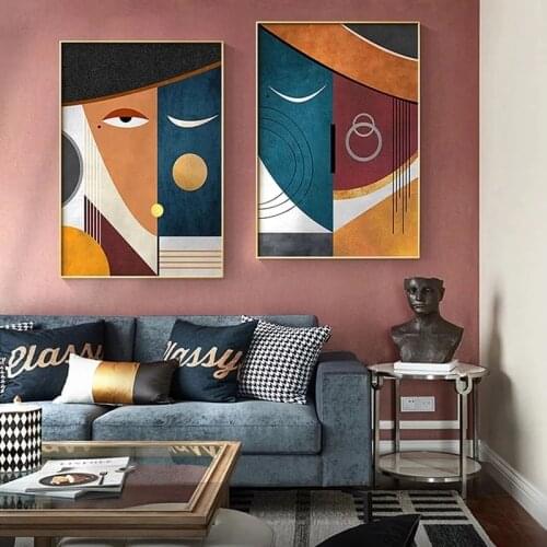 Modern Figure Abstract Geometric Faces Canvas Painting Art Poster Print Wall Art Picture for Living Room Home Decor Cuadros