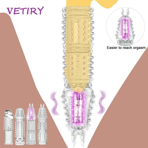 VETIRY Penis Enlargement Vibrators Condom Delayed Ejaculation Reusable Cock Cover Ring Sex Toys for Men Erection Penis Sleeve