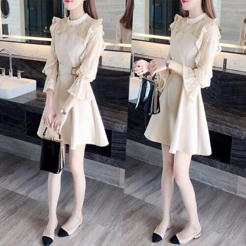 High-grade lace royal elder sister fan closed small sweet sweet little wind brim show high waist dress skirt temperament