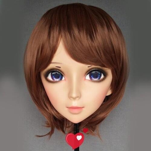 Ying-3)Female Sweet Girl Resin Half Head Kigurumi BJD Eyes Crossdress Cosplay Japanese Anime Role Lolita Mask With Eyes And Wig