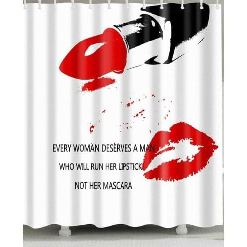 Red lips and lipstick shower curtain Durable Fabric Mildew Bathroom Accessories Creative with 12 Hooks 180X180CM