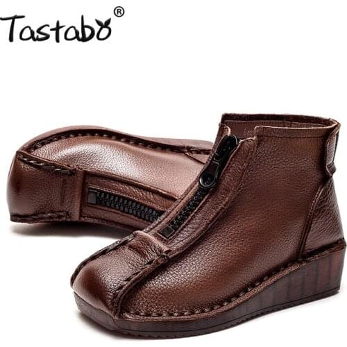 2021 NEW Autumn Ankle Boots Womens Genuine Leather Shoes Woman Casual Chelsea Boots Female Flat With Zip Retro Botas Mujer