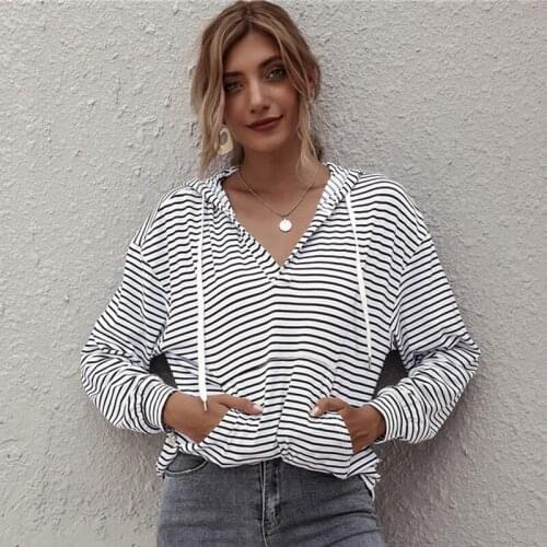 New 2021 Spring Autumn Women Sweatshirts Pullovers Oversized Fashionable Hooded Korean Striped Jumper Tops Dropshipping