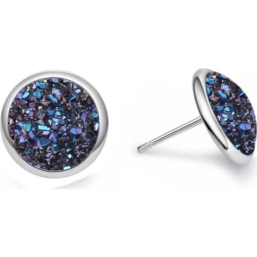 10 colors Druzy Drusy Earrings Round 12mm Resin Cabochon Stud Plated Earrings for Women Jewelry Gift