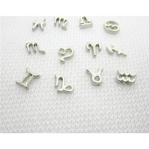 120pcs/lot Mix 12 The Signs of the Zodiac Floating Charms Living Glass Memory Lockets Charm DIY Jewelry Horoscope HD charms