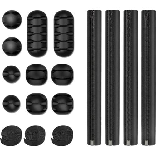17Pcs Cable Management Organizer Set Wire Management Cable Sleeves with Zipper Reusable Cable Ties Cord Organizer