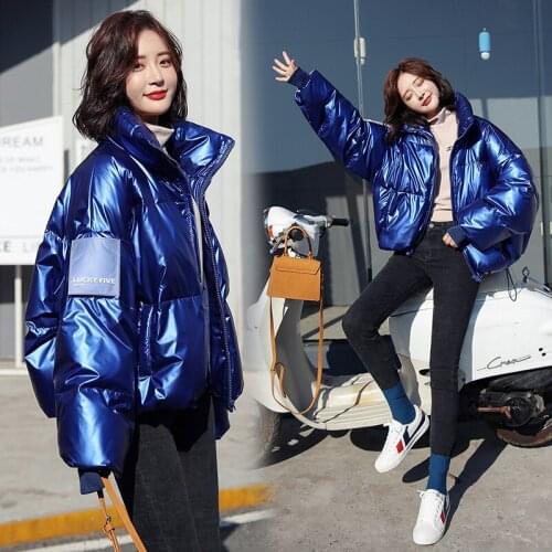 2019 winter long sleeve short bread Coats women waterproof loose down jacket bright Surface Letter Stand Collar Down Coat Mw821