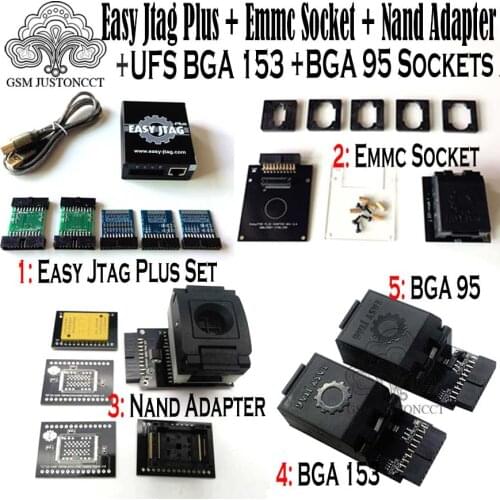 2021 original new easy jtag plus box + emmc socket + nand adapter + ufs bga 153 socket + ufs bga 95 socket adapter