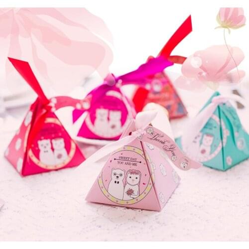 25pcs/lot Colorful Bear Couple Married Wedding Candy Box DIY Creative Happy Bride And Groom White Bear Wedding Favor Gift Box