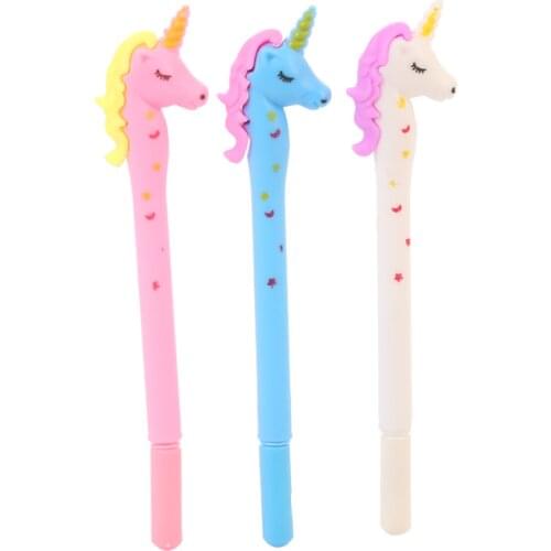 3pc Creative printing unicorn Gel Pen Cartoon Black Ink Pen Promotional Stationery pony Office Signing Pen School Supplies 0.5mm