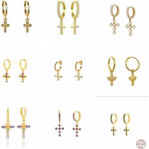 CANNER 925 Sterling Silver Women Mens Cross Earring Mini CZ Earring Cross Gothic Punk Rock Style Pendientes Mujer 2021 Trend