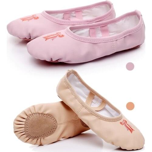 3 Colors Women PU Leather Embroidered Soft Ballet Shoes Adult Bowknot Pattern Flat Heel Dance Shoes Separate Soles Yoga Shoes