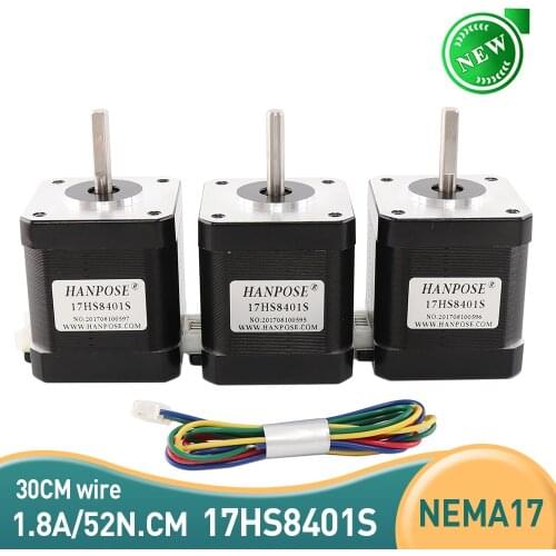 Free shipping 3pcs 4-lead Nema 17 Stepper Motor 42 motor 52N.CM 17HS8401S 1.8A CE ROSH ISO CNC Laser and 3D printer motor