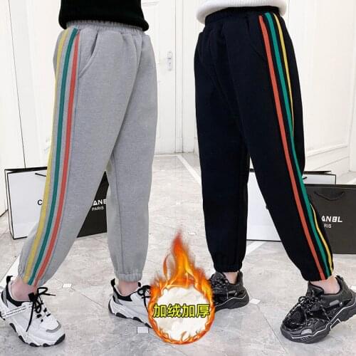 Kids Girls Winter Pants with Fleece New Fashion Rainbow Side Stripe Girls Casual Sport Pants Sweatpants Children School Trousers